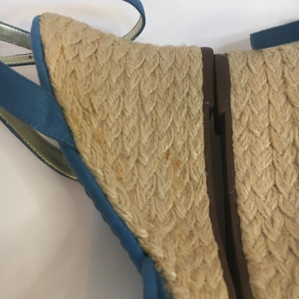 Naturalizer Teal Blue Suede Espadrille Wedge Sandals